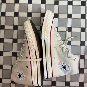 Converse Chuck Taylor High-Tops in Cream and Red